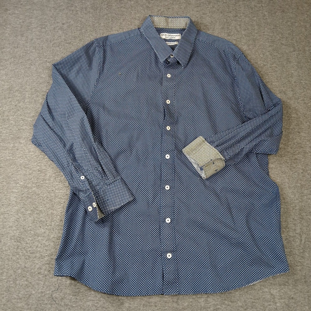Nick Graham‎ Everywhere Mens XL Blue Polka Dot Stretch Modern Fit Shirt